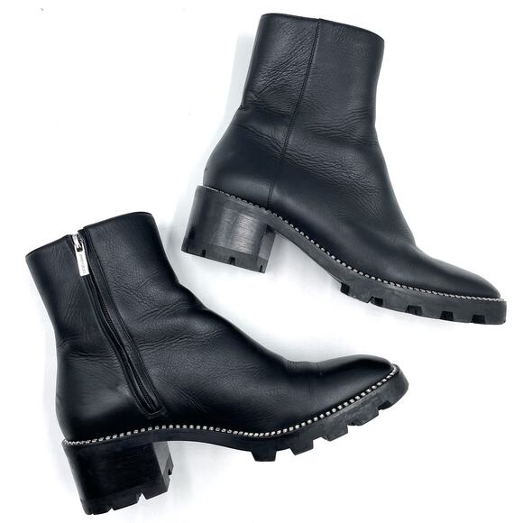 Jimmy Choo Mava Boots Crystal Trim Black Leather Ankle Block Heel Sz 38.5 / 8.5 - Picture 5 of 13
